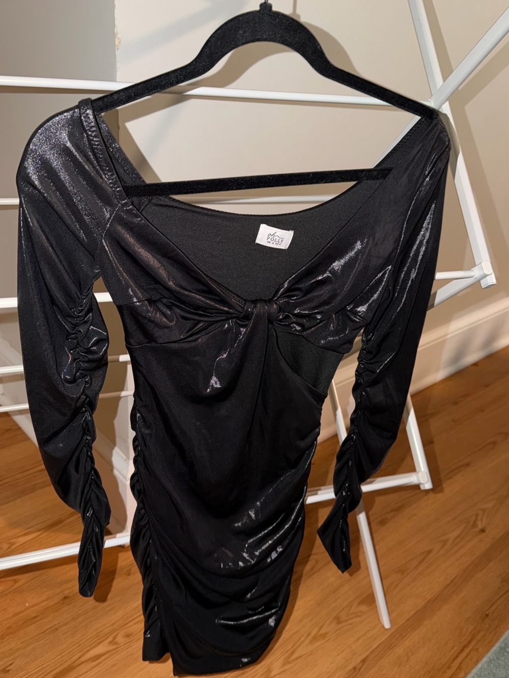 Black Twist-Front Long Sleeve Dress